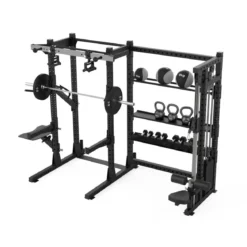 Half Rack avec Poulie Ajustable (100 kg) et Étagères de Rangement E70