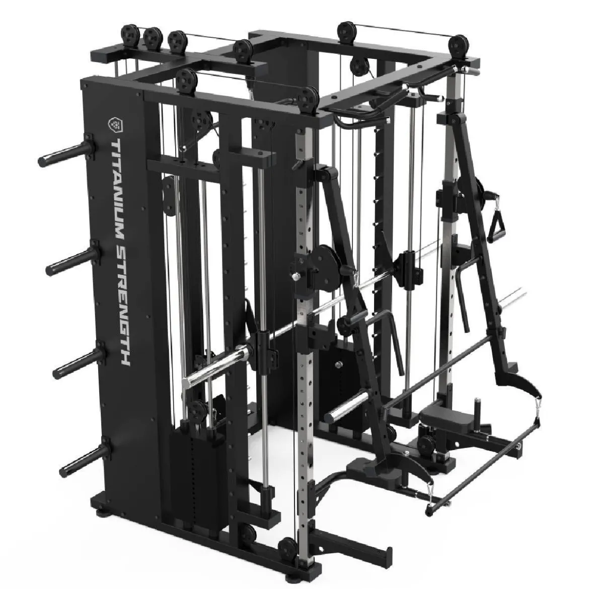 MULTIPOWER - MACHINE SMITH AVEC DOUBLE POULIE + RACK + POULIE HAUTE ET BASSE + 270 KG DE PLAQUES INCLUSES B300