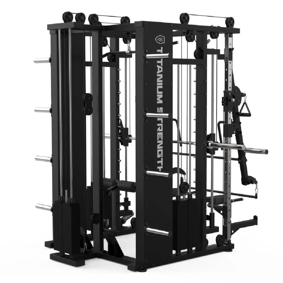 MULTIPOWER - MACHINE SMITH AVEC DOUBLE POULIE + RACK + POULIE HAUTE ET BASSE + 270 KG DE PLAQUES INCLUSES B300