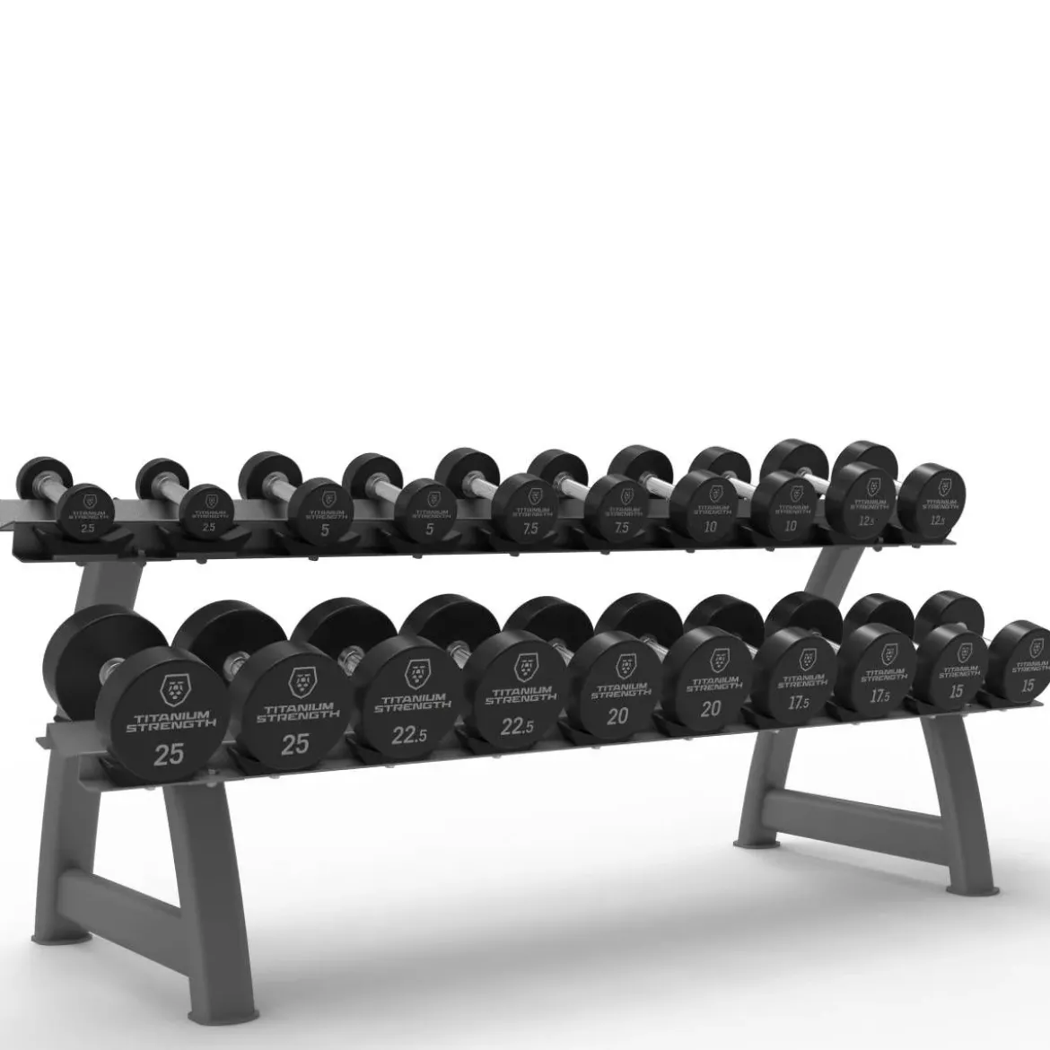 Set de Mancuernas Redondas Pro PU 2,5–25 kg + Rack