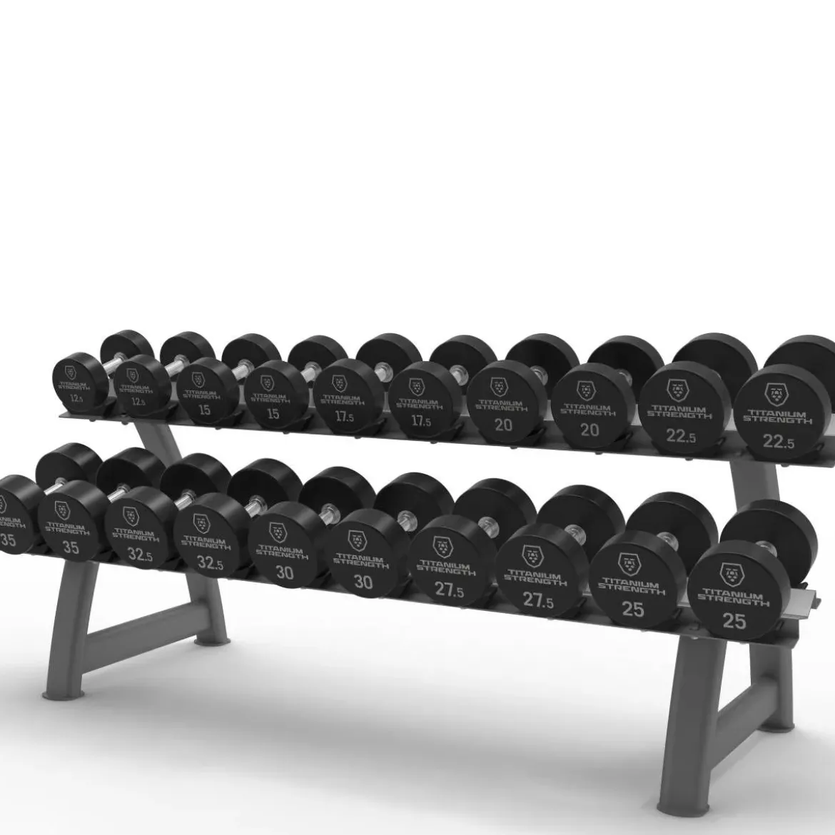 Set d’Haltères Ronds Pro PU 12,5–35 kg + Rack